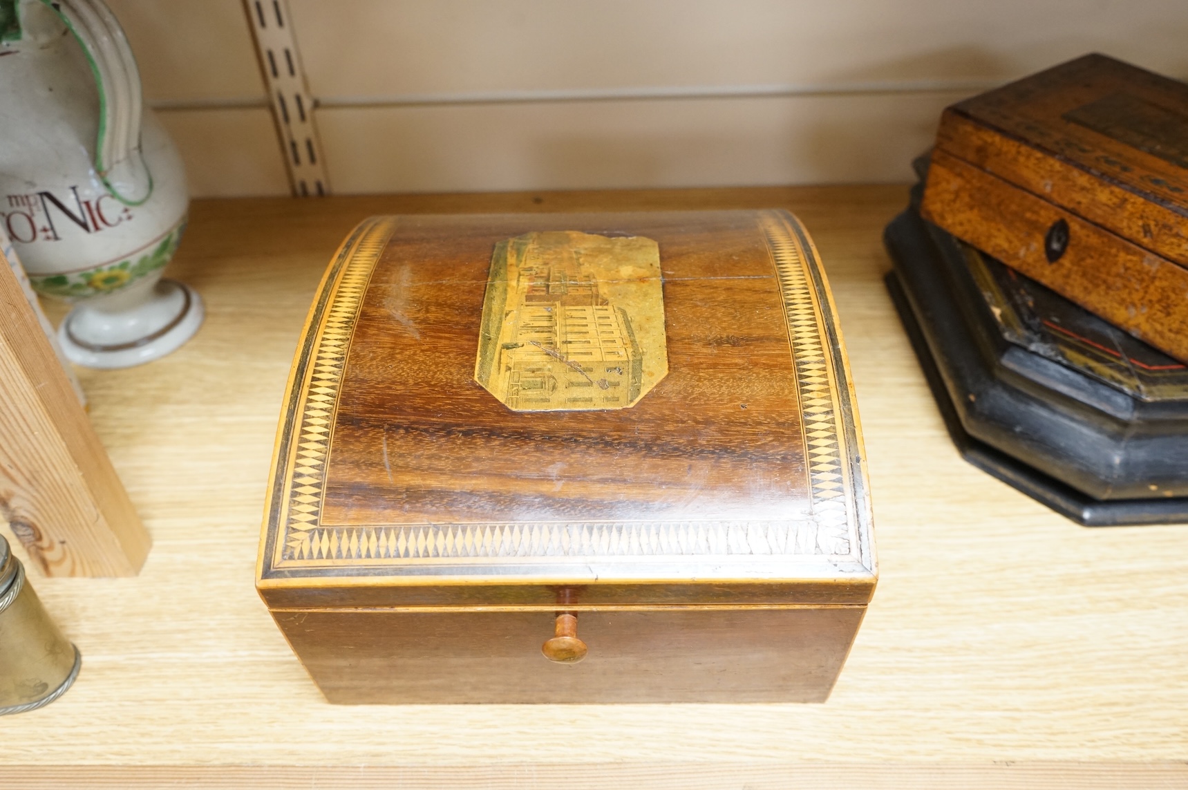 Three 19th century boxes, all with printed views of Brighton, tallest 13cm